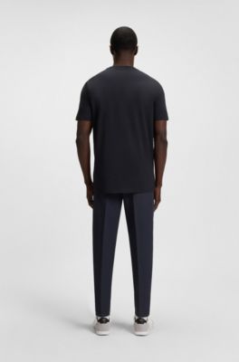T-shirt en coton stretch avec d&eacute;tail logot&eacute;, Bleu fonc&eacute;