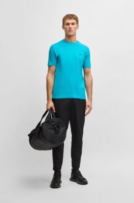 Stretch-cotton T-shirt with logo detail, Light Blue