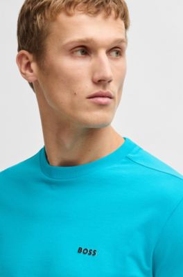 Stretch-cotton T-shirt with logo detail, Light Blue