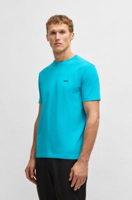 Stretch-cotton T-shirt with logo detail, Light Blue