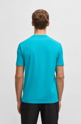 Stretch-cotton T-shirt with logo detail, Light Blue