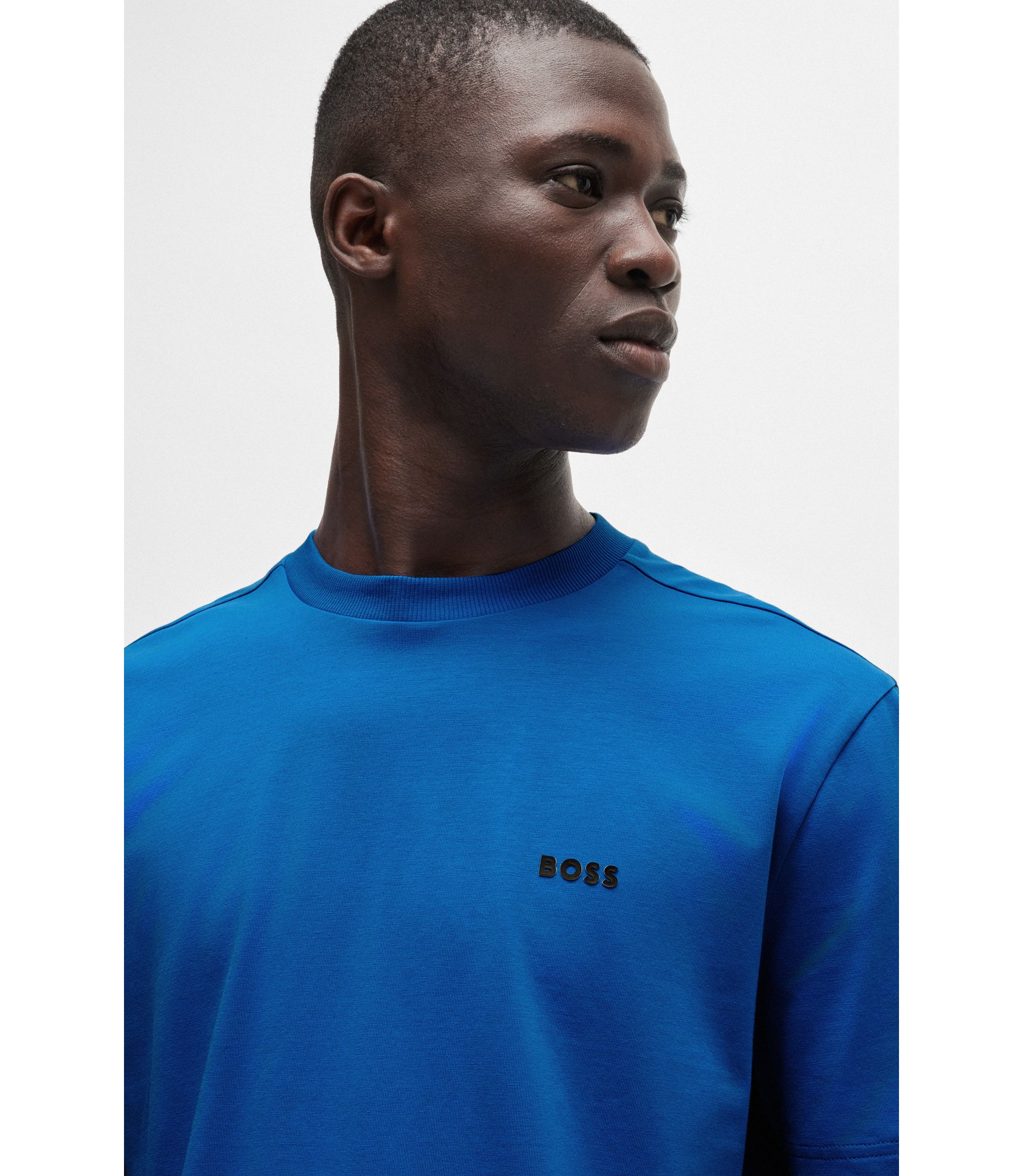 BOSS - Stretch-cotton regular-fit T-shirt with contrast logo