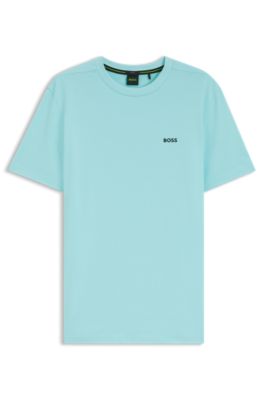 Stretch-cotton T-shirt with logo detail, Light Blue
