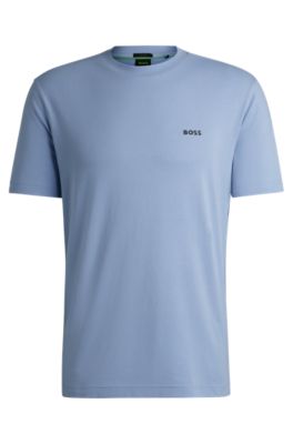 BOSS Stretch cotton regular fit T shirt with contrast logo Light Blue