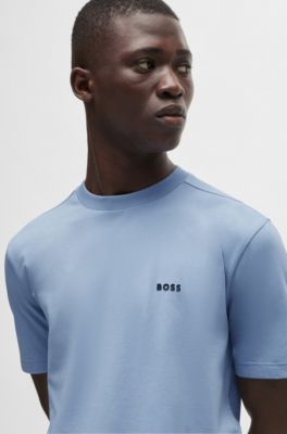 Stretch-cotton T-shirt with logo detail, Light Blue