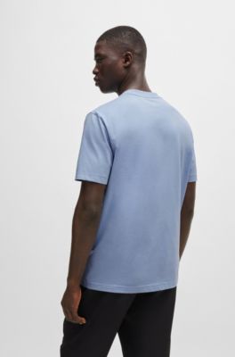 Stretch-cotton T-shirt with logo detail, Light Blue