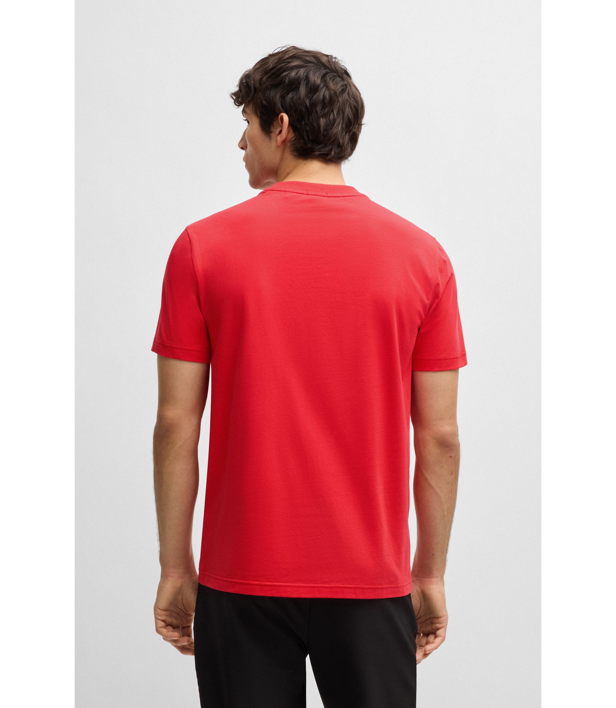 BOSS - Contrast-logo T-shirt in stretch cotton - Light Red