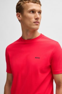 Camiseta de algod&oacute;n el&aacute;stico con detalle de logo, Rojo claro