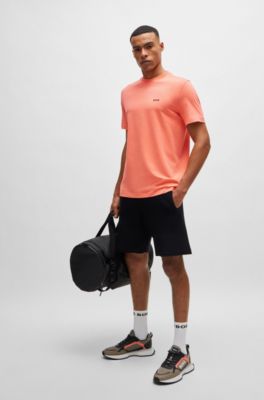 T-shirt en coton stretch avec d&eacute;tail logot&eacute;, Rouge clair