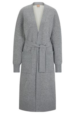 Shop Hugo Boss Belted Cardigan In Virgin Wool And Cashmere In Silver