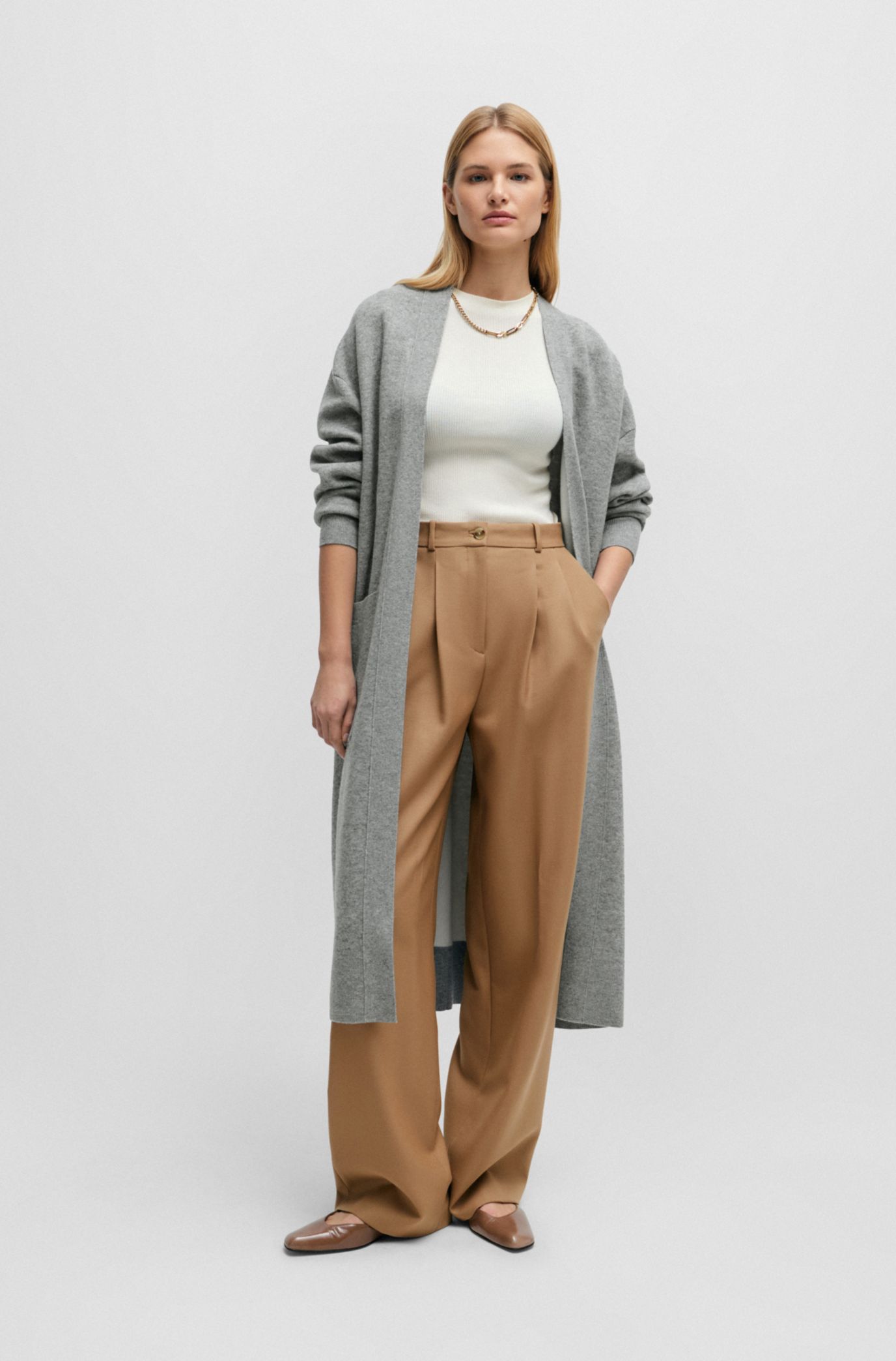 BOSS - Belted cardigan in virgin wool and cashmere