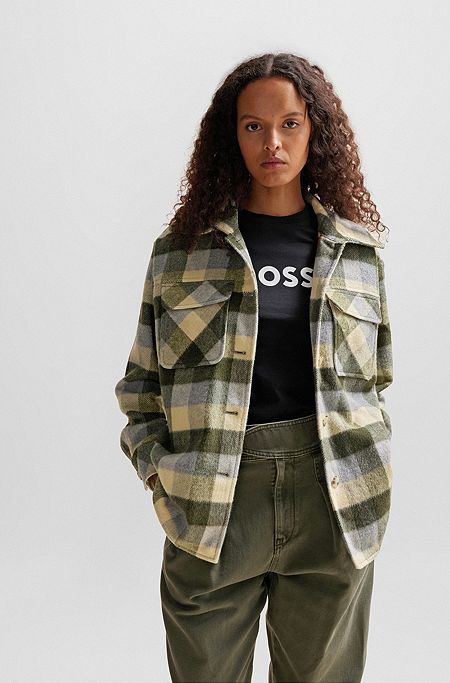 Relaxed-fit jacket in checked fabric with patch pockets, Patterned