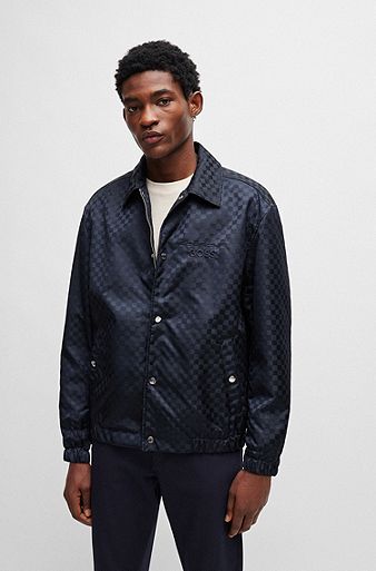 Porsche x BOSS jacket in checkerboard jacquard with collaborative branding, Dark Blue
