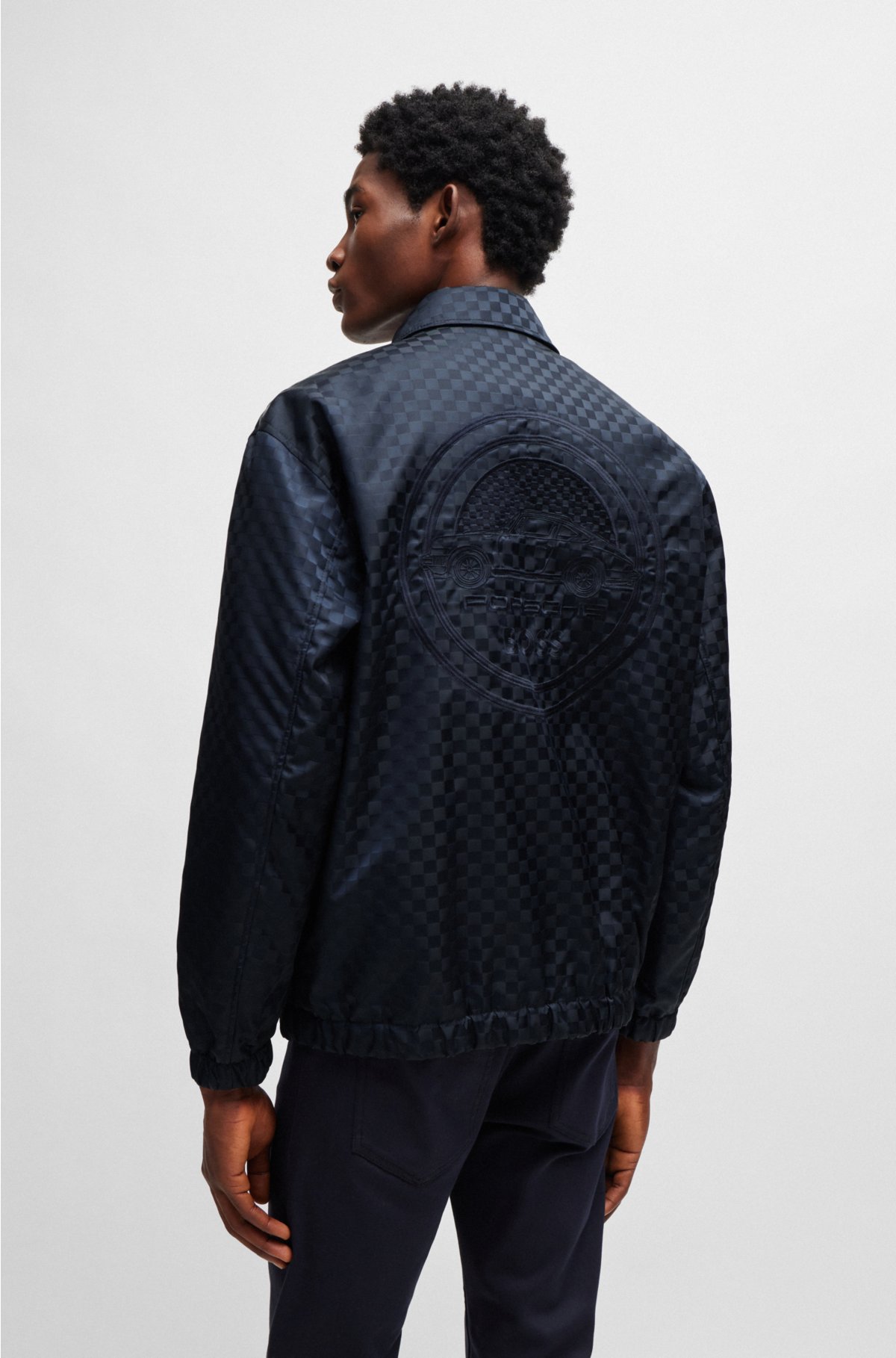 Porsche x BOSS jacket in checkerboard jacquard with collaborative branding