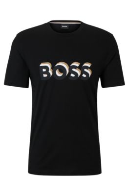 BOSS Cotton jersey T shirt with logo in signature colors