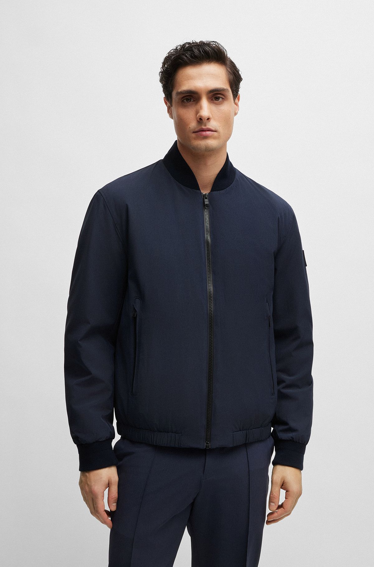 Regular-fit jacket in bi-stretch fabric, Dark Blue