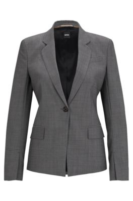 Hugo Boss Slim-fit Jacket In Italian Virgin-wool Sharkskin In Patterned