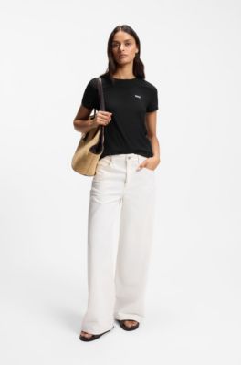 Camiseta de punto de algod&oacute;n con detalle de logo, Negro