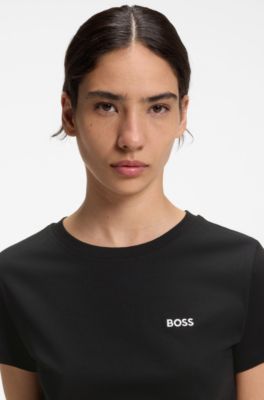 T-shirt en jersey de coton avec d&eacute;tail de logo, Noir