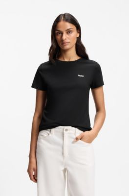 Camiseta de punto de algod&oacute;n con detalle de logo, Negro