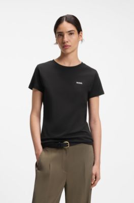 T-shirt en jersey de coton avec d&eacute;tail de logo, Noir