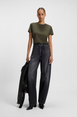 T-shirt en jersey de coton avec d&eacute;tail logot&eacute;, Vert sombre