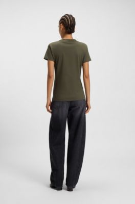T-shirt en jersey de coton avec d&eacute;tail logot&eacute;, Vert sombre