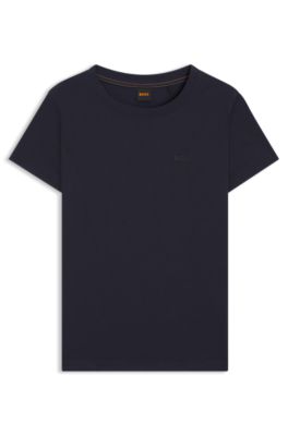 T-shirt en jersey de coton avec d&eacute;tail logot&eacute;, Bleu fonc&eacute;