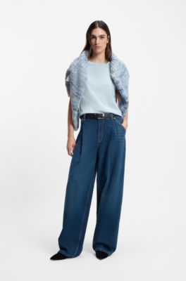 T-shirt en jersey de coton avec d&eacute;tail logot&eacute;, bleu clair