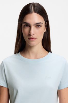 T-shirt en jersey de coton avec d&eacute;tail logot&eacute;, bleu clair