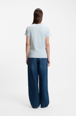 T-shirt en jersey de coton avec d&eacute;tail logot&eacute;, bleu clair