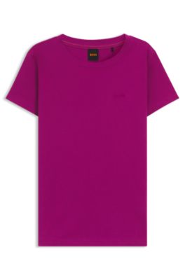 T-shirt en jersey de coton avec d&eacute;tail logot&eacute;, Rose fonc&eacute;