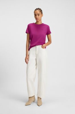 T-shirt en jersey de coton avec d&eacute;tail logot&eacute;, Rose fonc&eacute;