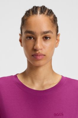 T-shirt en jersey de coton avec d&eacute;tail logot&eacute;, Rose fonc&eacute;