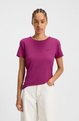T-shirt en jersey de coton avec d&eacute;tail logot&eacute;, Rose fonc&eacute;