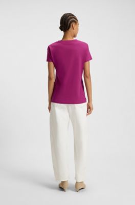 T-shirt en jersey de coton avec d&eacute;tail logot&eacute;, Rose fonc&eacute;