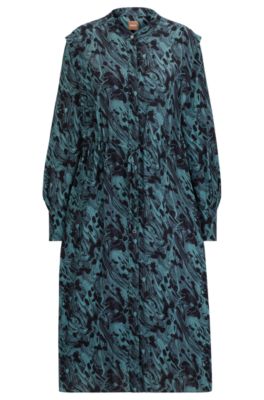 Shop Hugo Boss Abstract-printed Dress With Drawcord Waist In Patterned