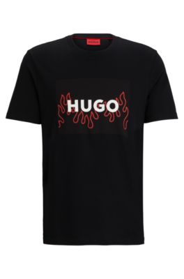 Hugo Cotton-jersey Regular-fit T-shirt With Flame Logo In Black