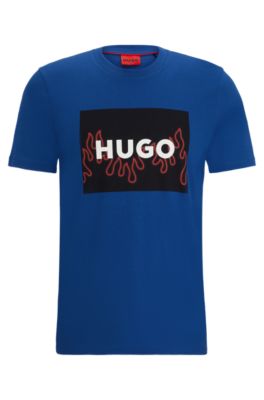 Hugo Cotton-jersey Regular-fit T-shirt With Flame Logo In Blue