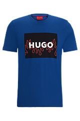 Cotton-jersey regular-fit T-shirt with flame logo, Blue
