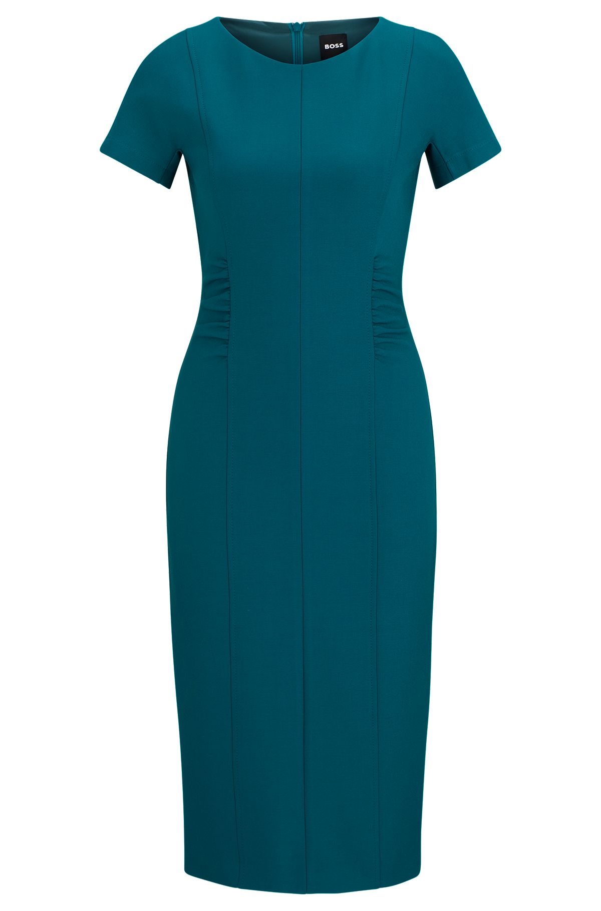 Slit-front business dress with gathered details, Light Green