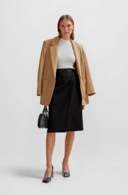 BOSS - Pencil skirt in wool twill with faux-leather trims