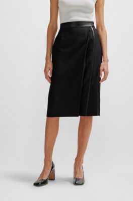 BOSS - Pencil skirt in wool twill with faux-leather trims