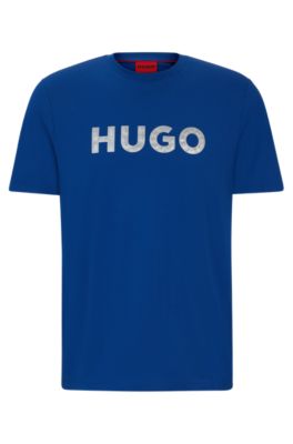 Hugo Cotton-jersey T-shirt With 3d Logo In Blue
