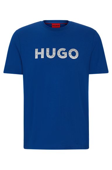 Cotton-jersey T-shirt with 3D logo, Blue