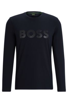 BOSS - Stretch-cotton T-shirt with mirror-effect logo