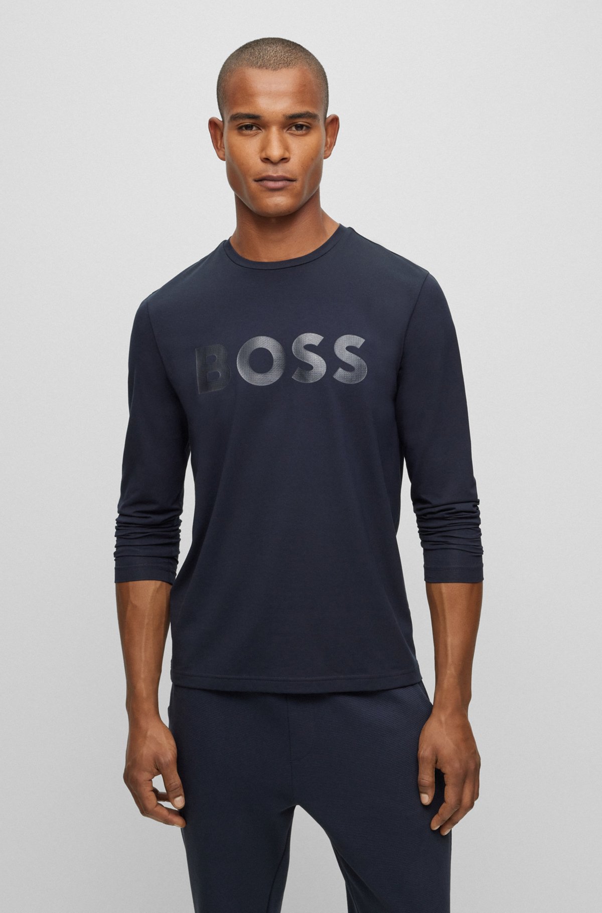 BOSS - Stretch-cotton T-shirt with mirror-effect logo