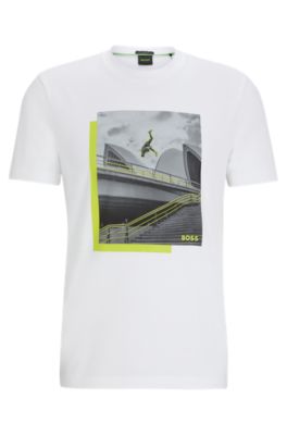 Shop Hugo Boss Photo-print T-shirt In Stretch-cotton Jersey In White