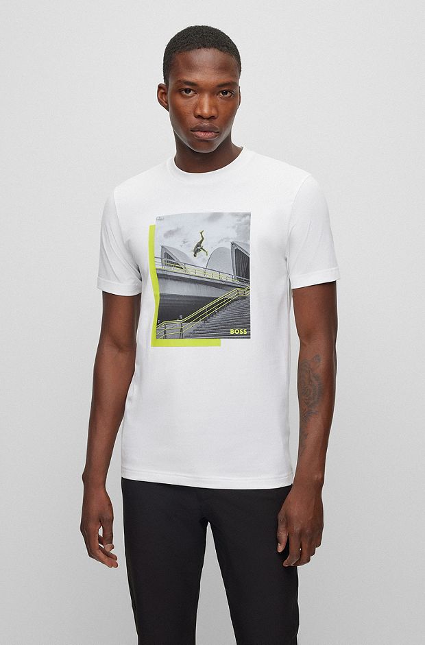 Photo-print T-shirt in stretch-cotton jersey, White