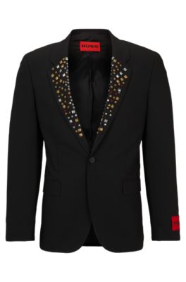 Hugo Boss Slim-fit Jacket With Studded Lapels In Black